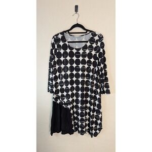 Alembika‎ Black White Circle Print Asymmetrical Lagenlook Tunic Dress 4 (US 12)